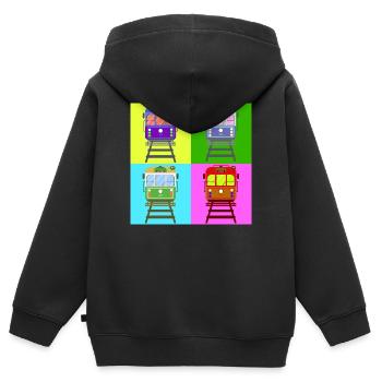 Tramway, pop art tram - Sweat Premium à capuche zippé enfant bio - noir - Dos - AI Model Kid Male (0cm)