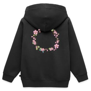 Cadre rose de chien en filigrane avec des feuilles - Sweat Premium à capuche zippé enfant bio - noir - Dos - AI Model Kid Male (0cm)