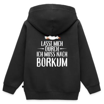 Lasst mich durch ich muss nach Borkum Möwe - Kinder Premium Organic Zip Hoodie - Schwarz - Hinten - AI Model Kid Male (0cm)