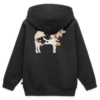 geschmückte Kuh mit Kuhglocke und Blumenschmuck - Kinder Premium Organic Zip Hoodie - Schwarz - Hinten - AI Model Kid Male (0cm)