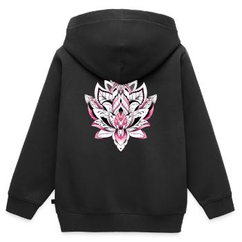 lotus mandala couleur rose - Sweat Premium à capuche zippé enfant bio - noir - Dos - AI Model Kid Male (0cm)