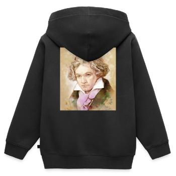 Ludwig van Beethoven im Aquarell Stil - Kinder Premium Organic Zip Hoodie - Schwarz - Hinten - AI Model Kid Male (0cm)