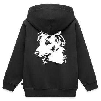Tête de Whippet à poil long "Black Edition" - Sweat Premium à capuche zippé enfant bio - noir - Dos - AI Model Kid Male (0cm)