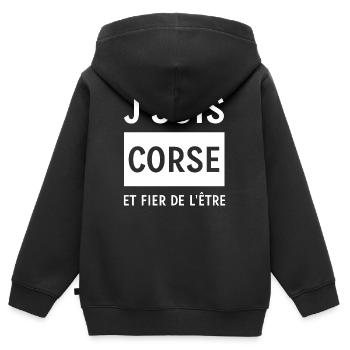 JE SUIS CORSE ET FIER DE L'ETRE - Sweat Premium à capuche zippé enfant bio - noir - Dos - AI Model Kid Male (0cm)