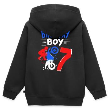 7ème anniversaire Motocross Dirt Bike - Sweat Premium à capuche zippé enfant bio - noir - Dos - AI Model Kid Male (0cm)