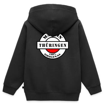 FAIT EN THURINGIE Cadeau né - Sweat Premium à capuche zippé enfant bio - noir - Dos - AI Model Kid Male (0cm)
