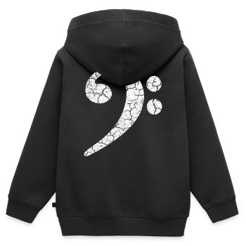 Clé de fa avec un effet grunge cool dans un look usé - Sweat Premium à capuche zippé enfant bio - noir - Dos - AI Model Kid Male (0cm)