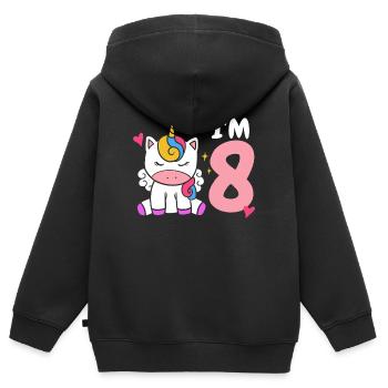 8th Birthday Unicorn - Kids Premium Organic Zip-up Hoodie - black - Back - AI Model Kid Male (0cm)