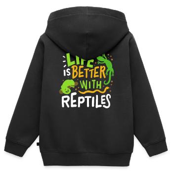 Lézard reptile - Sweat Premium à capuche zippé enfant bio - noir - Dos - AI Model Kid Male (0cm)