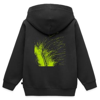 Plume abstraite / ligne / vert / motif - Sweat Premium à capuche zippé enfant bio - noir - Dos - AI Model Kid Male (0cm)