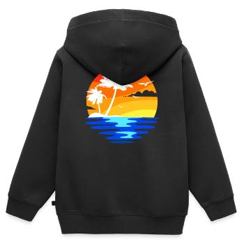 Palmiers île des caraïbes plage vacances mer été - Sweat Premium à capuche zippé enfant bio - noir - Dos - AI Model Kid Male (0cm)
