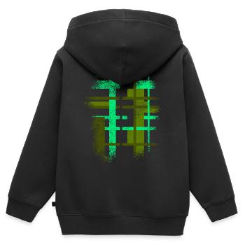 Abstrakt Cyber VINTAGE Hintergrund Design - Kinder Premium Organic Zip Hoodie - Schwarz - Hinten - AI Model Kid Male (0cm)
