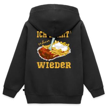 Currywurst Pommes in der Schale - Kinder Premium Organic Zip Hoodie - Schwarz - Hinten - AI Model Kid Male (0cm)