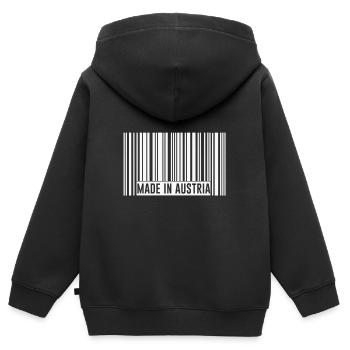 Code à barres | Fabriqué en Autriche - Sweat Premium à capuche zippé enfant bio - noir - Dos - AI Model Kid Male (0cm)