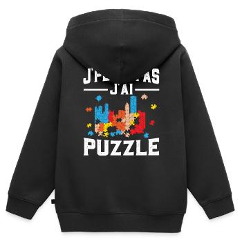 Puzzle Puzzlestück Ich Kann Nicht Ich Habe Puzzlen - Kinder Premium Organic Zip Hoodie - Schwarz - Hinten - AI Model Kid Male (0cm)