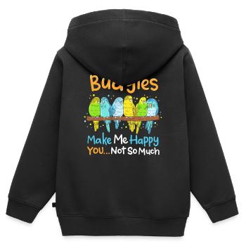 Perruches Perruches Oiseaux - Sweat Premium à capuche zippé enfant bio - noir - Dos - AI Model Kid Male (0cm)