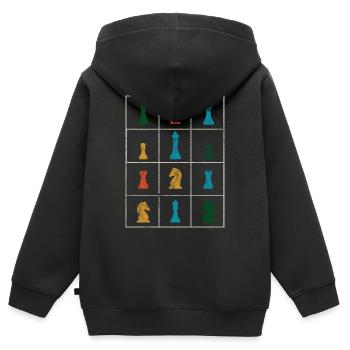Pièces d’échiquier d’échiquier - Sweat Premium à capuche zippé enfant bio - noir - Dos - AI Model Kid Male (0cm)