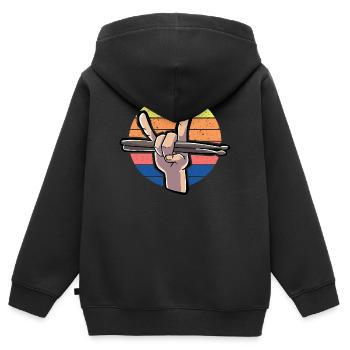 Drumstick Drummer Vintage - Sweat Premium à capuche zippé enfant bio - noir - Dos - AI Model Kid Male (0cm)