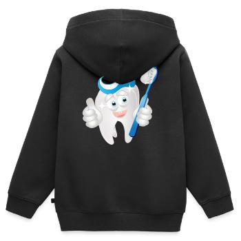 Dent blanche rayonnante avec du dentifrice en bande dessinée - Sweat Premium à capuche zippé enfant bio - noir - Dos - AI Model Kid Male (0cm)