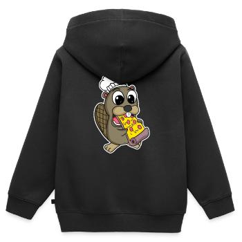 Biber isst Pizza Koch Gourmet - Kinder Premium Organic Zip Hoodie - Schwarz - Hinten - AI Model Kid Male (0cm)