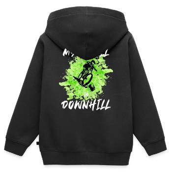 My Thrill is Downhill Mountainbike cadeau - Sweat Premium à capuche zippé enfant bio - noir - Dos - AI Model Kid Male (0cm)