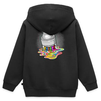 bombe de peinture et coulures - Sweat Premium à capuche zippé enfant bio - noir - Dos - AI Model Kid Male (0cm)