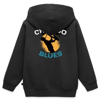 Chicago Blues cadeau musicien, fan de blues saxo - Sweat Premium à capuche zippé enfant bio - noir - Dos - AI Model Kid Male (0cm)