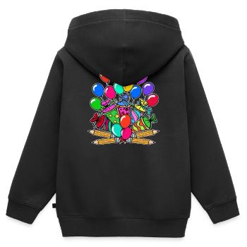 Ouverture de l’école ballon crayon sac d’école start - Sweat Premium à capuche zippé enfant bio - noir - Dos - AI Model Kid Male (0cm)