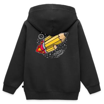 École début d’école crayon fusée lancement de l’école - Sweat Premium à capuche zippé enfant bio - noir - Dos - AI Model Kid Male (0cm)
