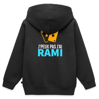Jeu de cartes Le Rami - Sweat Premium à capuche zippé enfant bio - noir - Dos - AI Model Kid Male (0cm)
