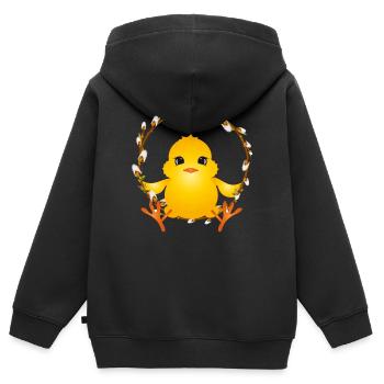 mignon poussin moelleux dans la petite couronne de saule - Sweat Premium à capuche zippé enfant bio - noir - Dos - AI Model Kid Male (0cm)