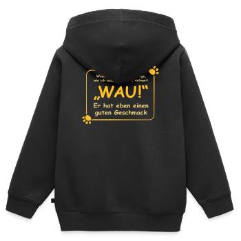 Wenn ich meinen Hund frage, wie ich aussehe.. WAU! - Kinder Premium Organic Zip Hoodie - Schwarz - Hinten - AI Model Kid Male (0cm)