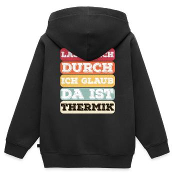 "Lasst Mich Durch Ich Glaub Da Ist Thermik" Spruch - Kinder Premium Organic Zip Hoodie - Schwarz - Hinten - AI Model Kid Male (0cm)