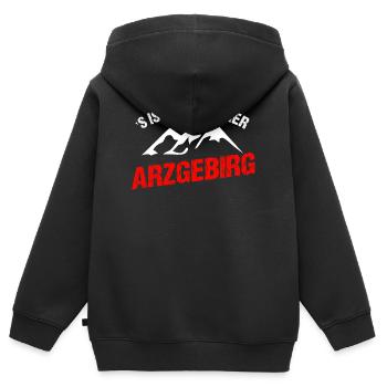 is fei schie hier - Kinder Premium Organic Zip Hoodie - Schwarz - Hinten - AI Model Kid Male (0cm)