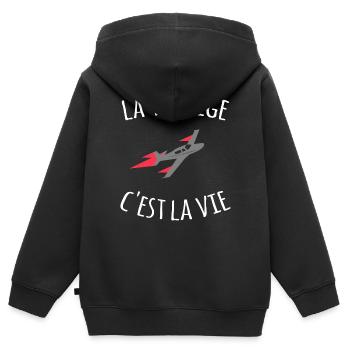La voltige c'est la vie - Sweat Premium à capuche zippé enfant bio - noir - Dos - AI Model Kid Male (0cm)