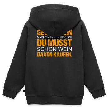 Geld allein macht nicht glücklich - Kinder Premium Organic Zip Hoodie - Schwarz - Hinten - AI Model Kid Male (0cm)