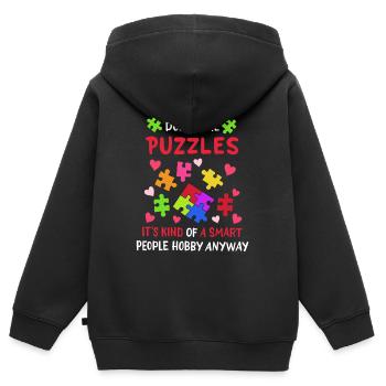 Puzzle Puzzles - Sweat Premium à capuche zippé enfant bio - noir - Dos - AI Model Kid Male (0cm)