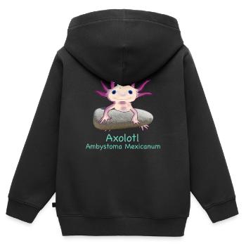 Kultiger Axolotl chillt, handgezeichnet - Kinder Premium Organic Zip Hoodie - Schwarz - Hinten - AI Model Kid Male (0cm)