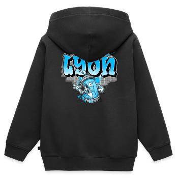 Lyon Graffiti - Sweat Premium à capuche zippé enfant bio - noir - Dos - AI Model Kid Male (0cm)