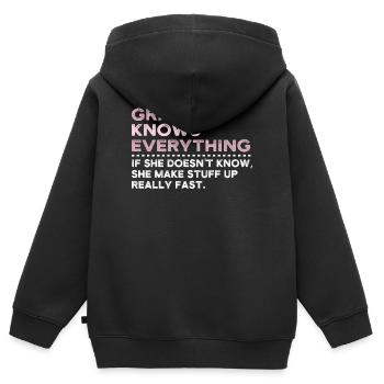Grandma Knows Everything - Kinder Premium Organic Zip Hoodie - Schwarz - Hinten - AI Model Kid Male (0cm)