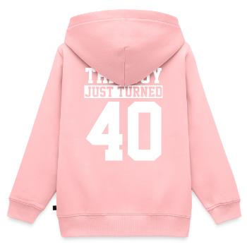 40e anniversaire Quarante ans - Sweat Premium à capuche zippé enfant bio - rose - Dos - AI Model Kid Female (0cm)