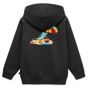Liegestuhl am Strand - Relaxen im Urlaub - Kinder Premium Organic Zip Hoodie - Schwarz - Hinten - AI Model Kid Male (0cm)