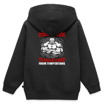 Gym Fitness Bodybuilder Muskelaufbau Motivation - Kinder Premium Organic Zip Hoodie - Schwarz - Hinten - AI Model Kid Male (0cm)