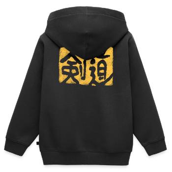 Kendo VINTAGE Poinçon - Sweat Premium à capuche zippé enfant bio - noir - Dos - AI Model Kid Male (0cm)