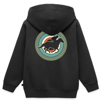Cavalier Cavalier Equestre Rétro - Sweat Premium à capuche zippé enfant bio - noir - Dos - AI Model Kid Male (0cm)