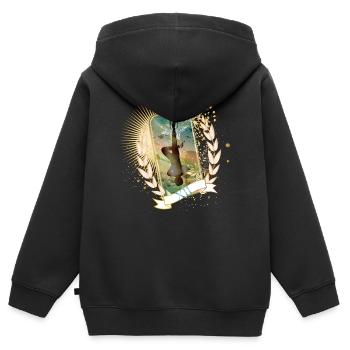 1000 tarots carte de tarot le pendu - Sweat Premium à capuche zippé enfant bio - noir - Dos - AI Model Kid Male (0cm)
