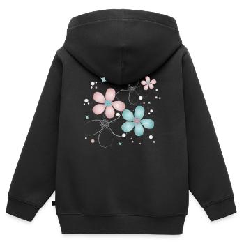 fleurs tendres en rose et turquoise - Sweat Premium à capuche zippé enfant bio - noir - Dos - AI Model Kid Male (0cm)