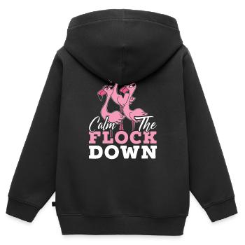 Calm The Flock Down Rosa Flamingo - Kinder Premium Organic Zip Hoodie - Schwarz - Hinten - AI Model Kid Male (0cm)