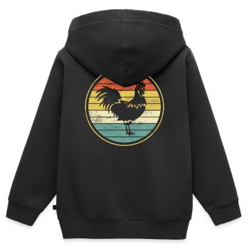 Poulet poulet coq - Sweat Premium à capuche zippé enfant bio - noir - Dos - AI Model Kid Male (0cm)