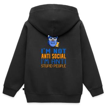 Owl Lazy - Kids Premium Organic Zip-up Hoodie - black - Back - AI Model Kid Male (0cm)